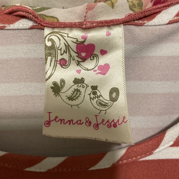 Jenna & Jessie | Girls Off the shoulder scarf attached floral striped dress - Picture 5 of 9